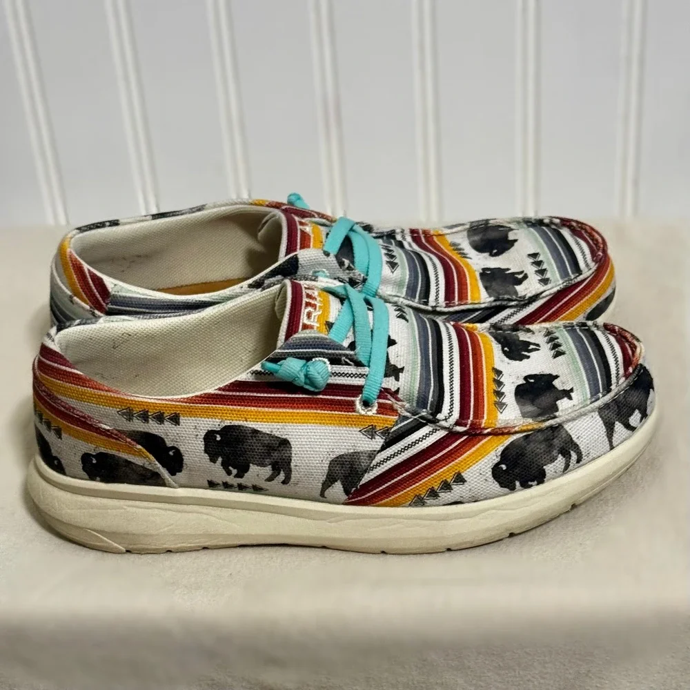 Ariat Womens 6.5B Slip On Shoes Bison Serape Stripe Western Loafers